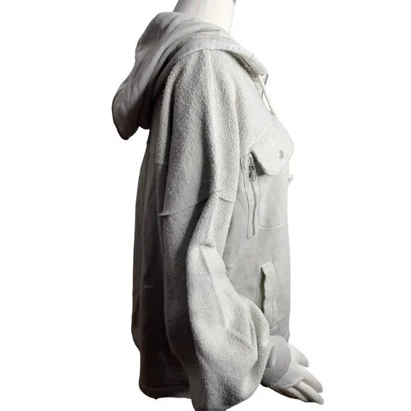 Free People Britney Cardi Jacket Hooded Sweatshirt Zip Front Oatmeal Size M NWT - Picture 6 of 10